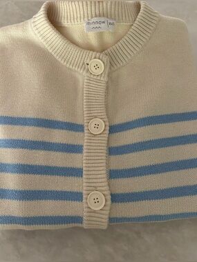 Minnow Breton Cream & Light Blue Striped Women’s Cardigan Small